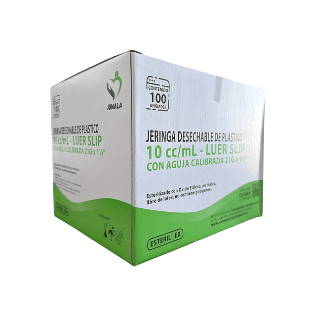 Jeringa Desechable Luer Slip Jumala 10ml 21g x 1 1/2