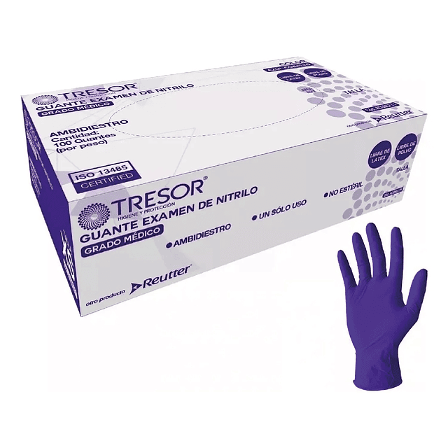 Guante Examen Nitrilo Azul Cobalto 100 Unidades Tresor 