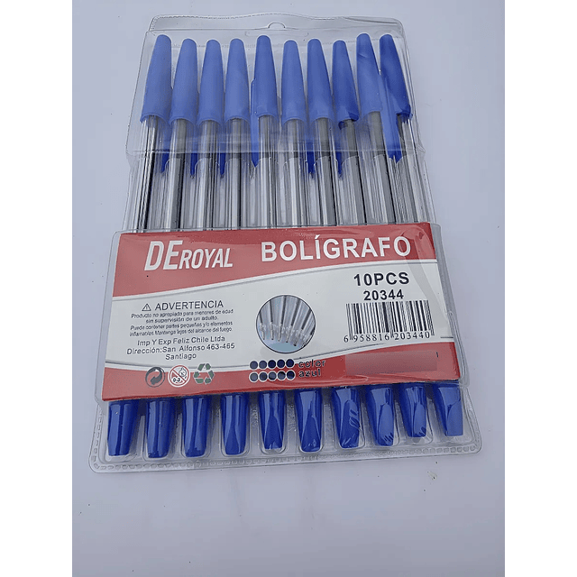 Lápiz Pasta 10 Unidades Bolígrafos Oficina Colegio Trazo Azul (ref 20344)
