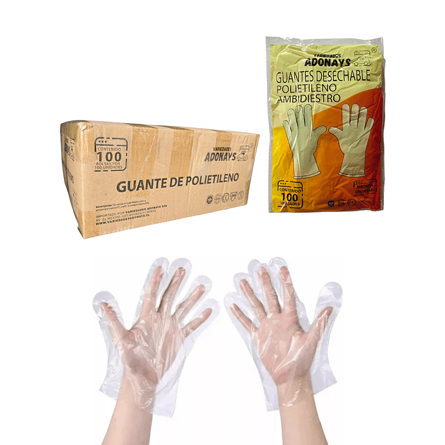 Guante desechable polietileno (100unid) Variedades Adonays