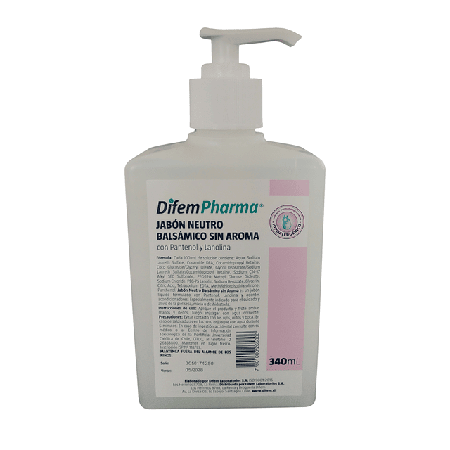 Jabón Neutro Balsámico Sin Aroma 340ml Difem Care