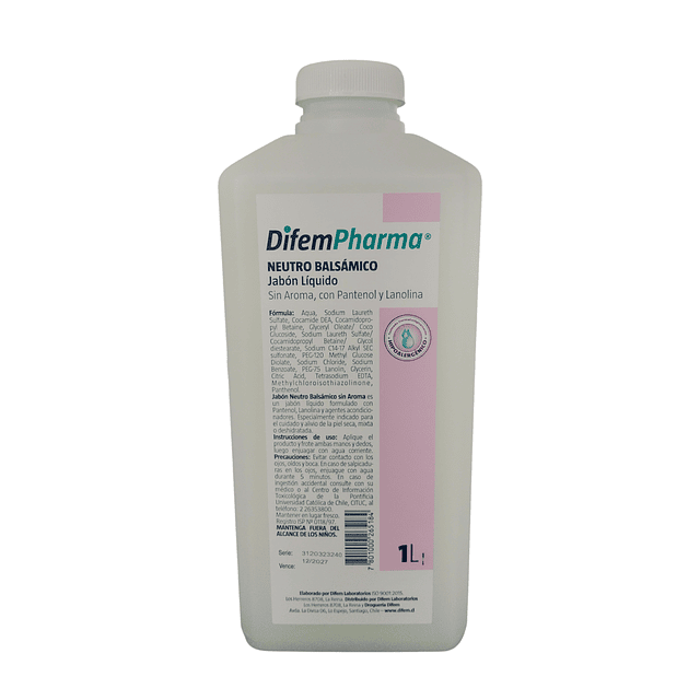 Jabón Neutro Balsámico Sin Aroma 1000ml Difem Care