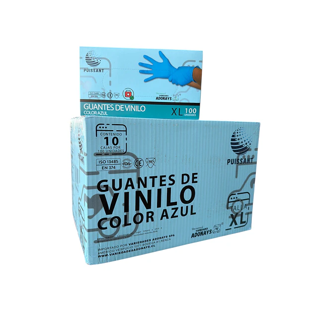 Guante Vinilo Azul Sin Polvo de 100 Unidades Variedades Adonays