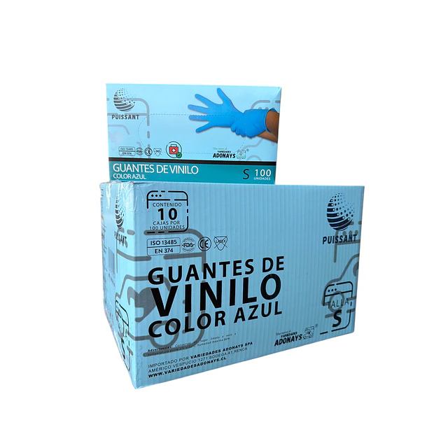 Guante Vinilo Azul Sin Polvo de 100 Unidades Variedades Adonays