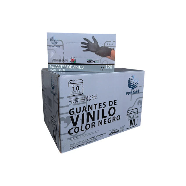 Guante Vinilo Negro Sin Polvo de 100 Unidades Variedades Adonays