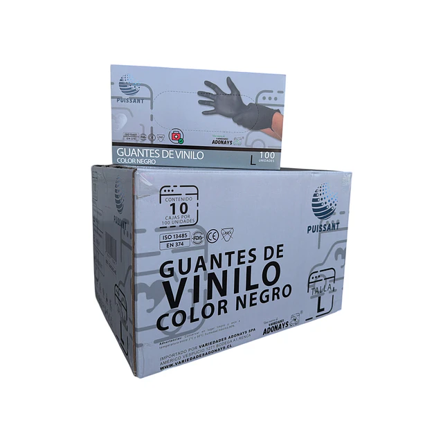 Guante Vinilo Negro Sin Polvo de 100 Unidades Variedades Adonays