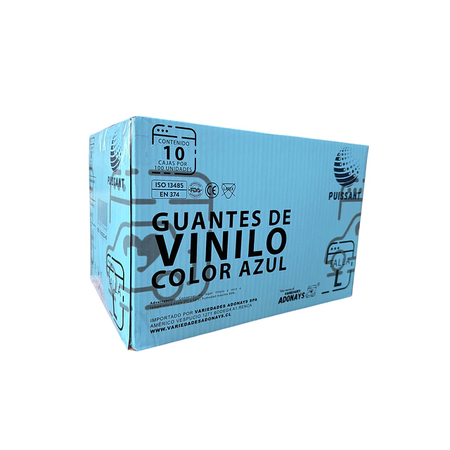 Guante Vinilo Azul Sin Polvo Box de 1000 Unidades Variedades Adonays