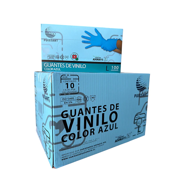 Guante Vinilo Azul Sin Polvo Box de 1000 Unidades Variedades Adonays