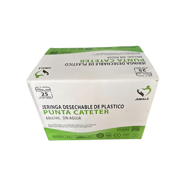 Jeringa Desechable Jumala Punta Catéter 60ml Sin Aguja 