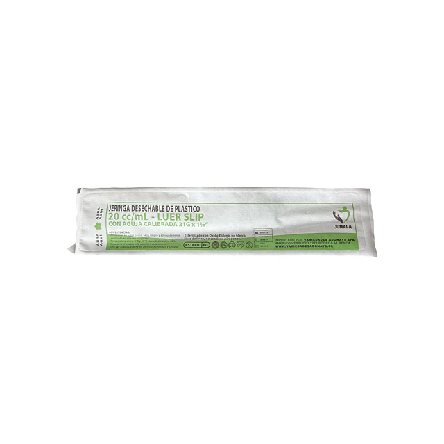Jeringa Desechable Jumala Luer Slip 20ml 21g x 1 1/2