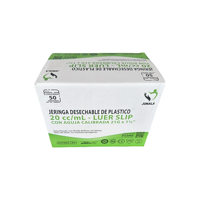 Jeringa Desechable Jumala Luer Slip 20ml 21g x 1 1/2