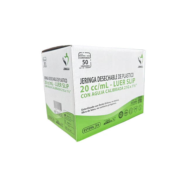 Jeringa Desechable Jumala Luer Slip 20ml 21g x 1 1/2
