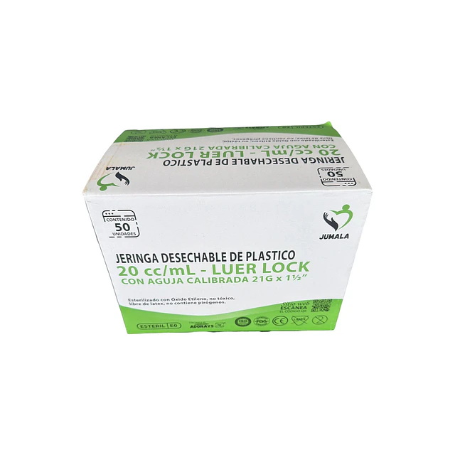 Jeringa Desechable Jumala Luer Lock 20ml 21g x 1 1/2