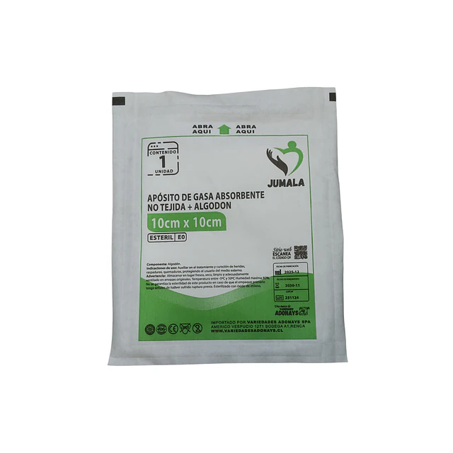 Apósito De Gasa Estéril Jumala 10x10 No Tejida 10 Unidades