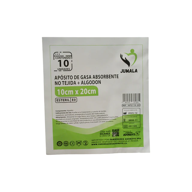Apósito De Gasa Estéril Jumala 10x20 No Tejida 10 Unidades