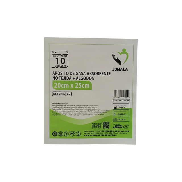 Apósito De Gasa Estéril Jumala 20x25 No Tejida 10 Unidades