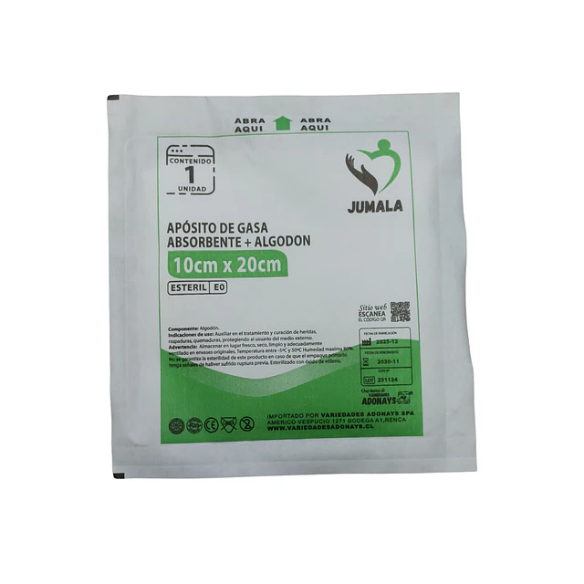 Aposito Gasa + Algodón Esteril Jumala 10x20 10 Unidades
