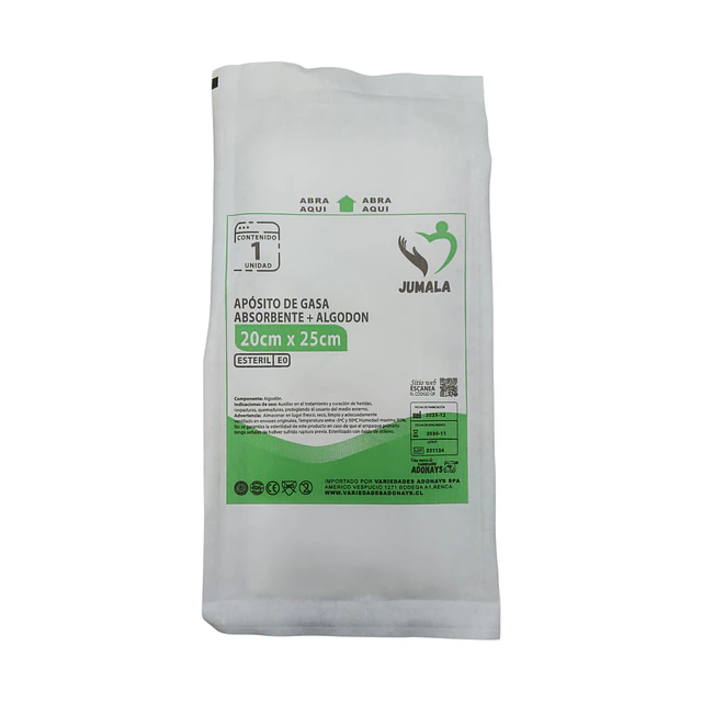 Aposito Gasa + Algodón Esteril Jumala 20x25 10 Unidades