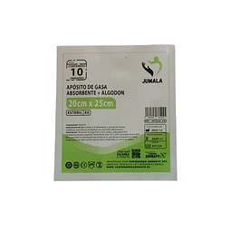 Aposito Gasa + Algodón Esteril Jumala 20x25 10 Unidades