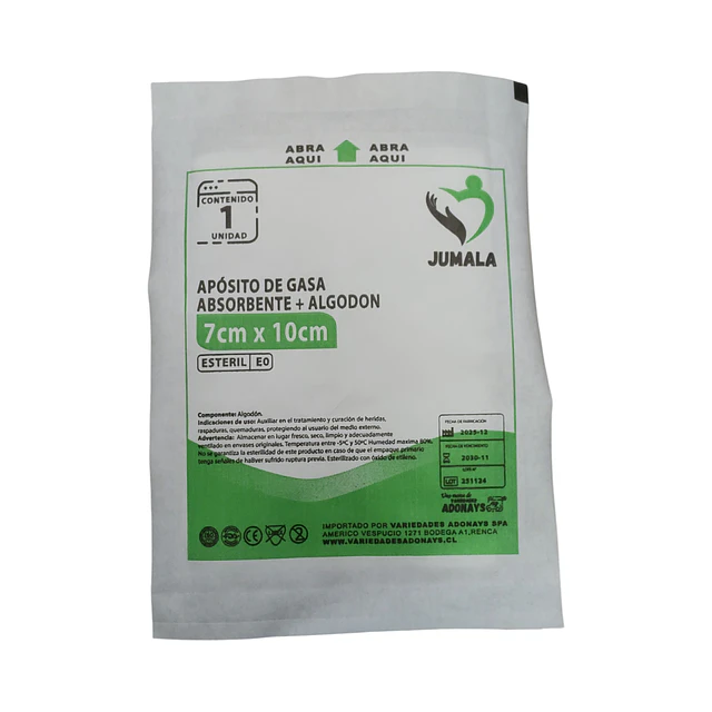 Aposito Gasa + Algodón Esteril Jumala 7x10 10 Unidades