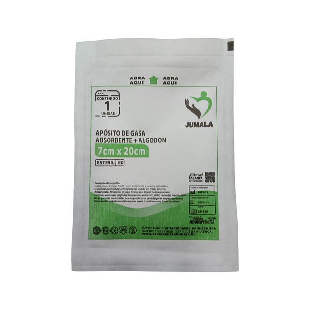 Aposito Gasa + Algodón Esteril Jumala 7x20 10 Unidades