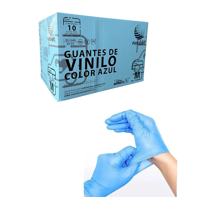 Guante Vinilo Azul Sin Polvo de 100 Unidades Variedades Adonays