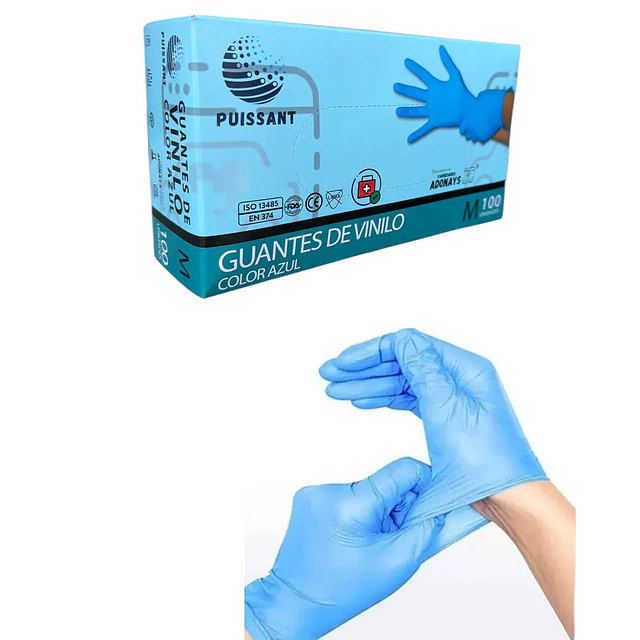 Guante Vinilo Azul Sin Polvo de 100 Unidades Variedades Adonays