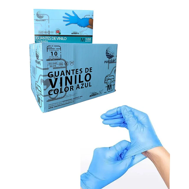 Guante Vinilo Azul Sin Polvo Box de 1000 Unidades Variedades Adonays