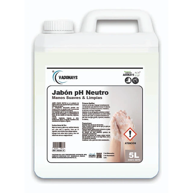 Jabon PH Neutro Vadonays Sin Aroma 5 Litros