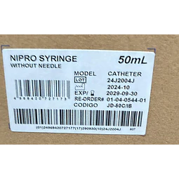 Jeringa Desechable Nipro Sin Aguja 50ml Punta Catéter Caja 30 Unidades