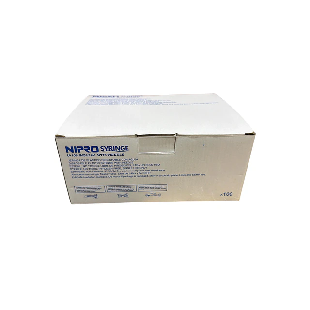 Jeringa Desechable Nipro 1ml Insulina 29g X 1/2 Caja 100 Unidades