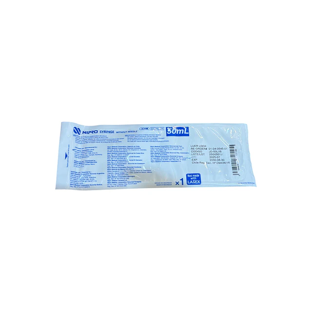 Jeringa Desechable Nipro Sin Aguja 50ml Luer Lock Caja 30 Unidades 