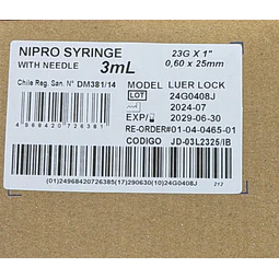 Jeringa Desechable Nipro 5ml Luer Lock 21g x 1 1/2 Caja 100 Unidades
