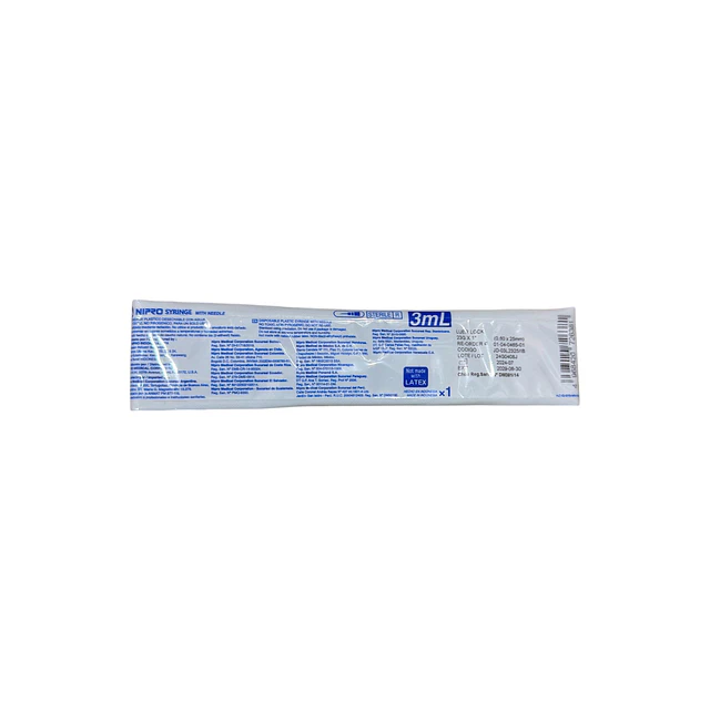 Jeringa Desechable Nipro 3ml Luer Lock 23g x 1 Caja 100 Unidades