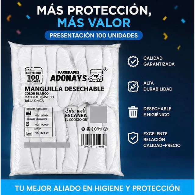 Manguillas Desechables Blanca 100 Unidades