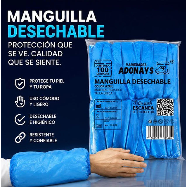 Manguillas Desechables Azul 100 Unidades