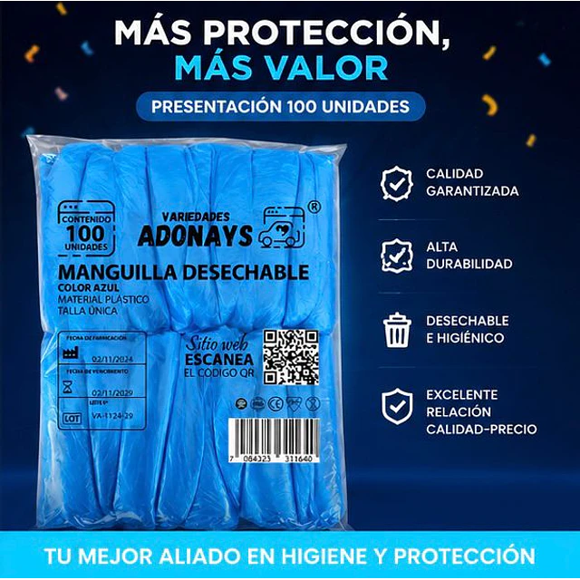 Manguillas Desechables Azul 100 Unidades