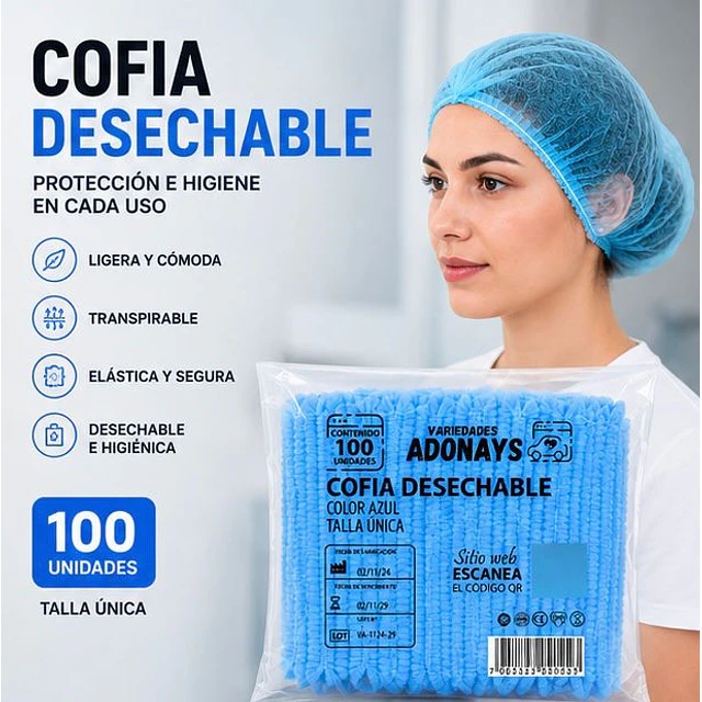 Cofias Desechables Azul 100 Unidades
