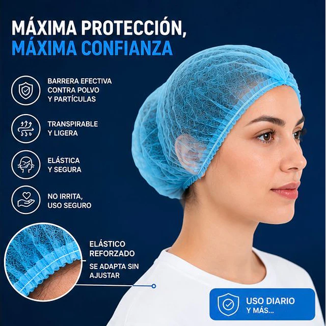 Cofias Desechables Azul 100 Unidades