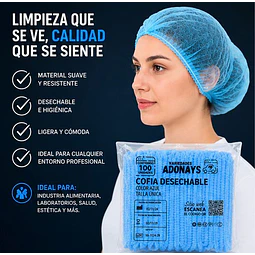 Cofias Desechables Azul 100 Unidades