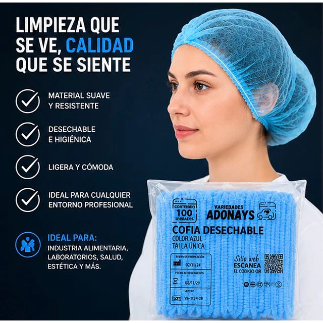 Cofias Desechables Azul 100 Unidades