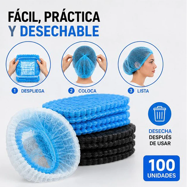 Cofias Desechables Azul 100 Unidades