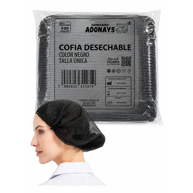 Cofias Desechables Negra 100 Unidades 