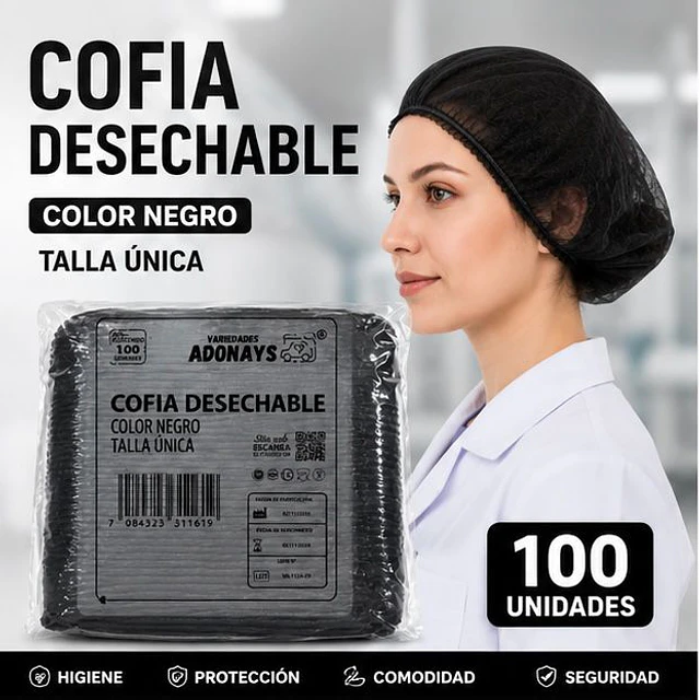 Cofias Desechables Negra 100 Unidades 