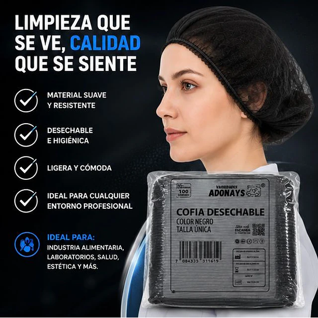 Cofias Desechables Negra 100 Unidades 