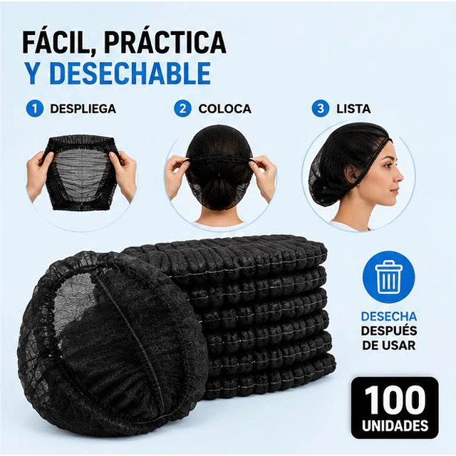 Cofias Desechables Negra 100 Unidades 