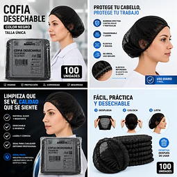 Cofias Desechables Negra 100 Unidades 