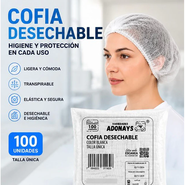 Cofias Desechables Blanca 100 Unidades