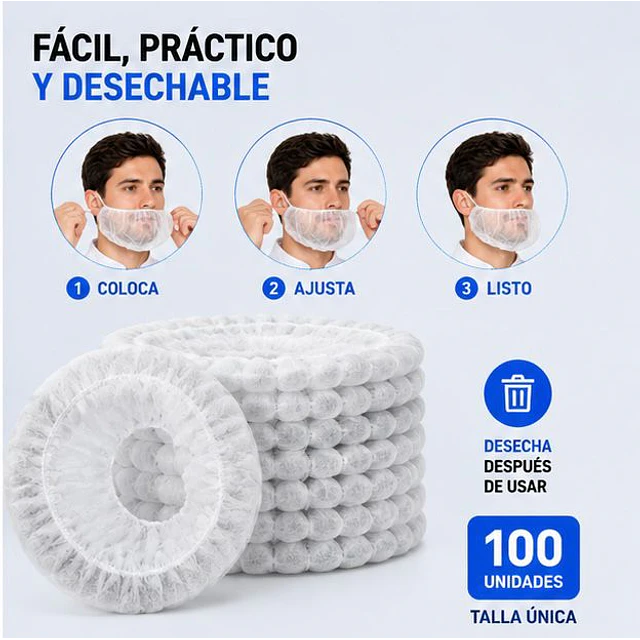 Cubre Barba Con Elástico 100 Unidades