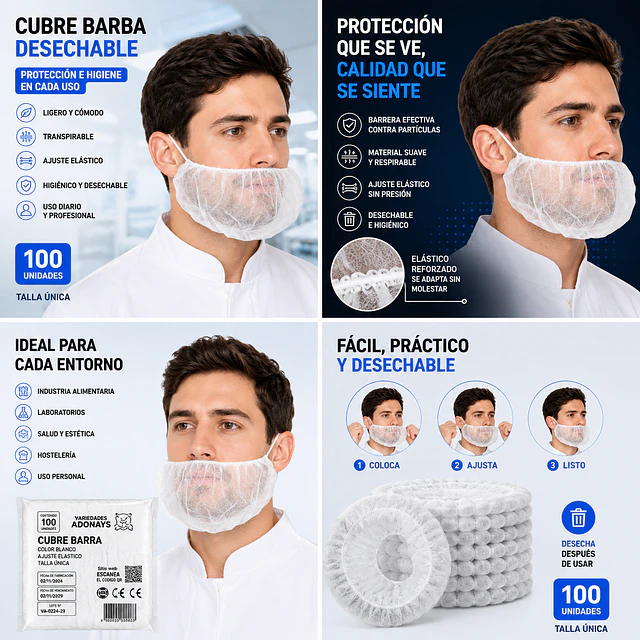 Cubre Barba Con Elástico 100 Unidades